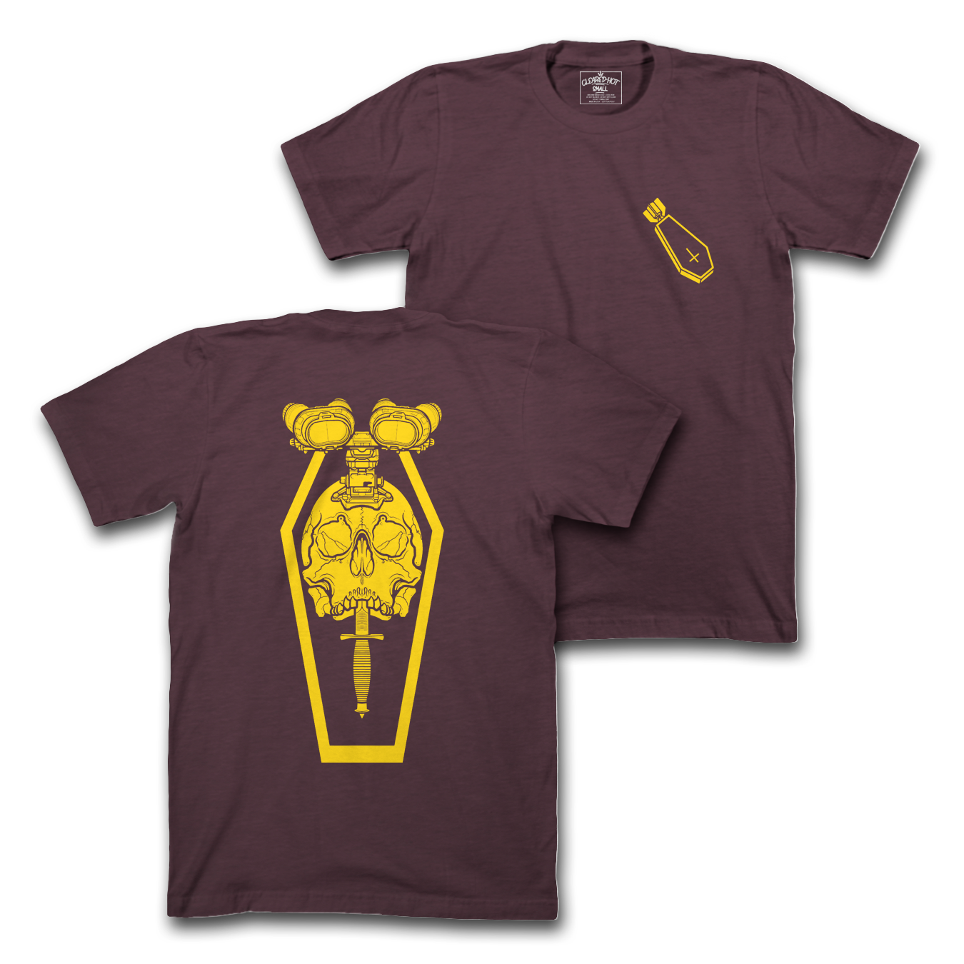 BURY ME WITH PANOS - YELLOW ON MAROON TEE