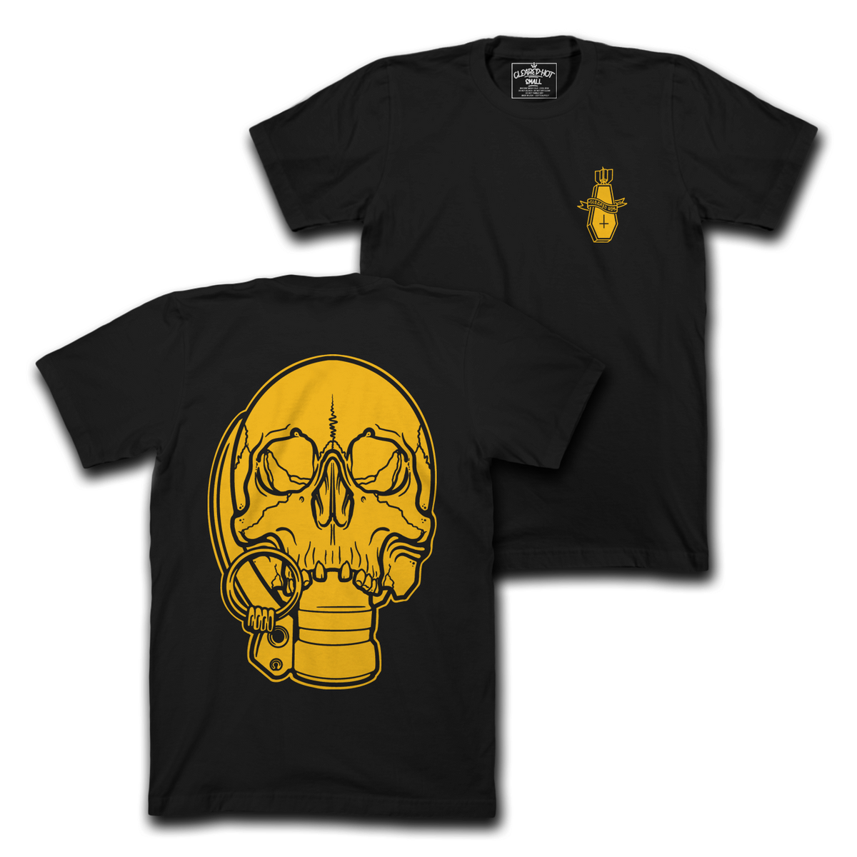 SKULLY FRAG - YELLOW ON BLK TEE
