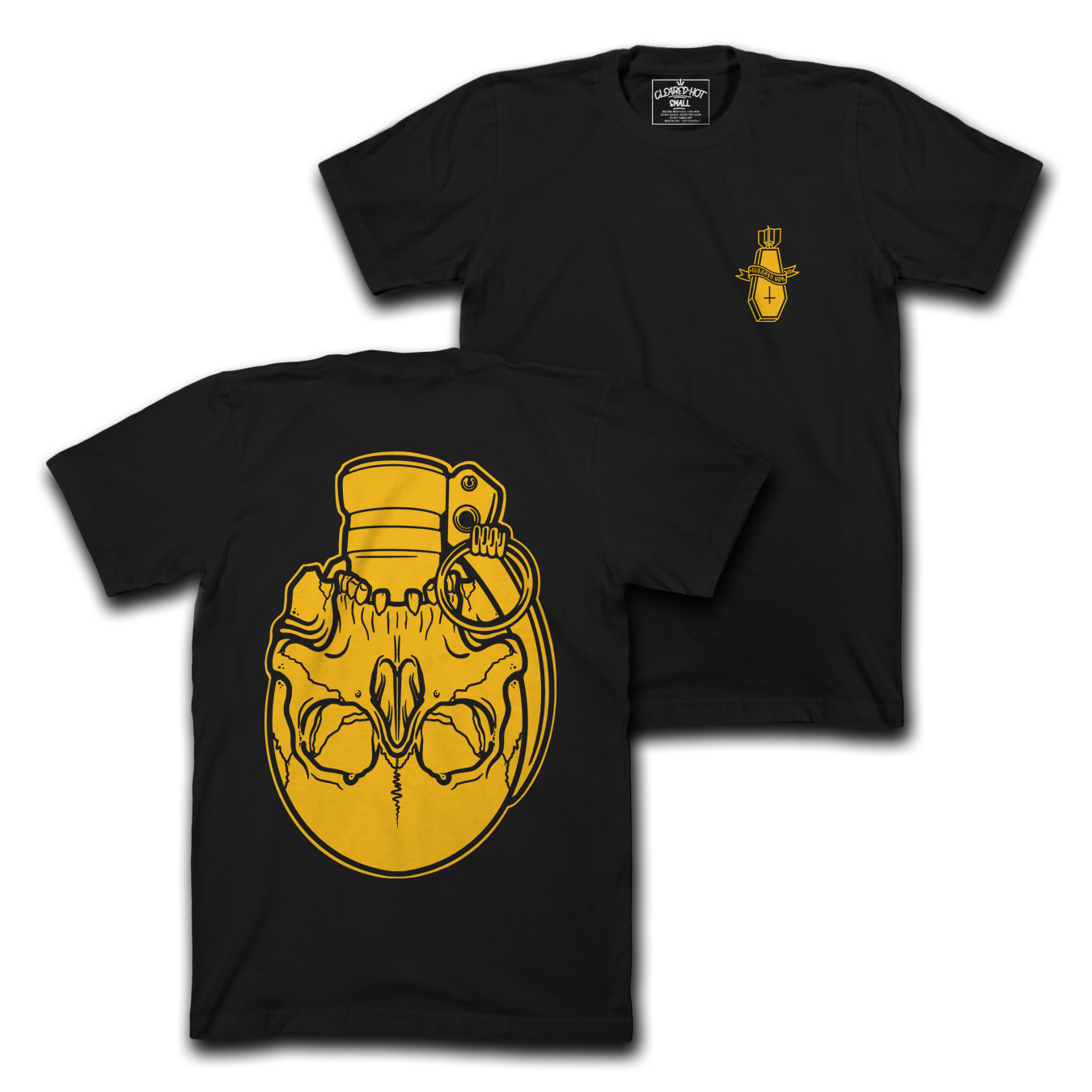 SKULLY FRAG - YELLOW ON BLK TEE