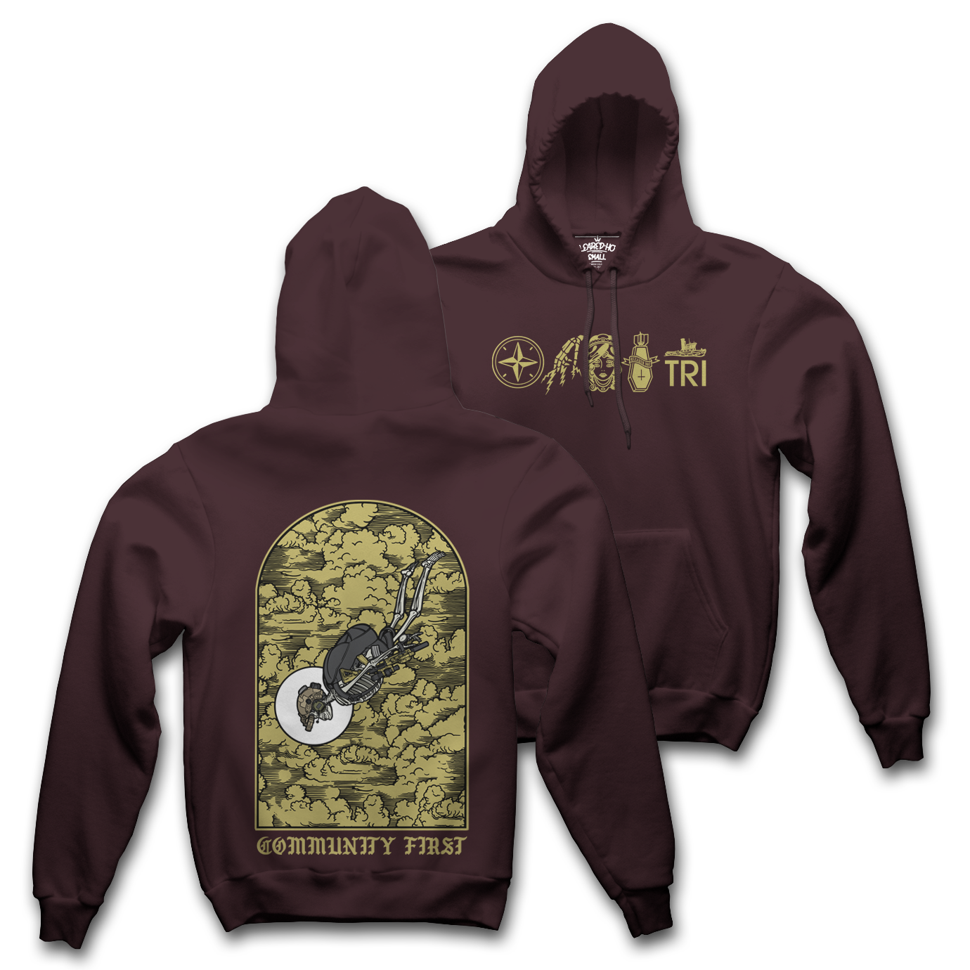 HIGH ANGLE SKELLY - MAROON HOOD