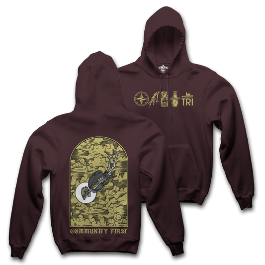 HIGH ANGLE SKELLY - MAROON HOOD