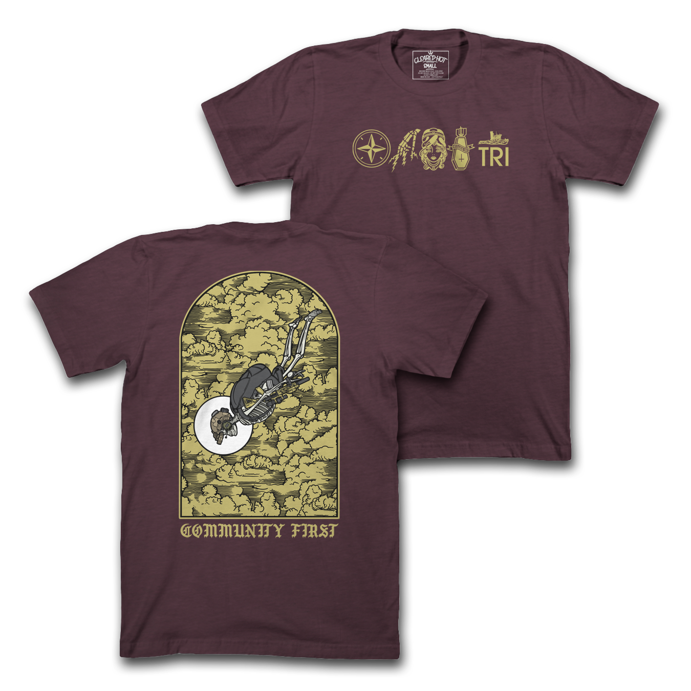 HIGH ANGLE SKELLY - MAROON TEE