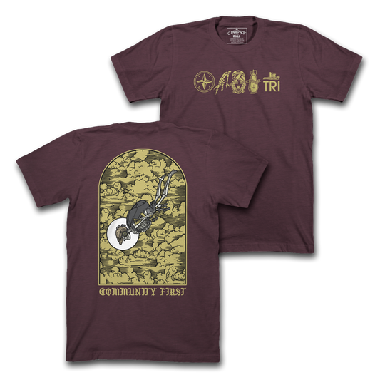 HIGH ANGLE SKELLY - MAROON TEE