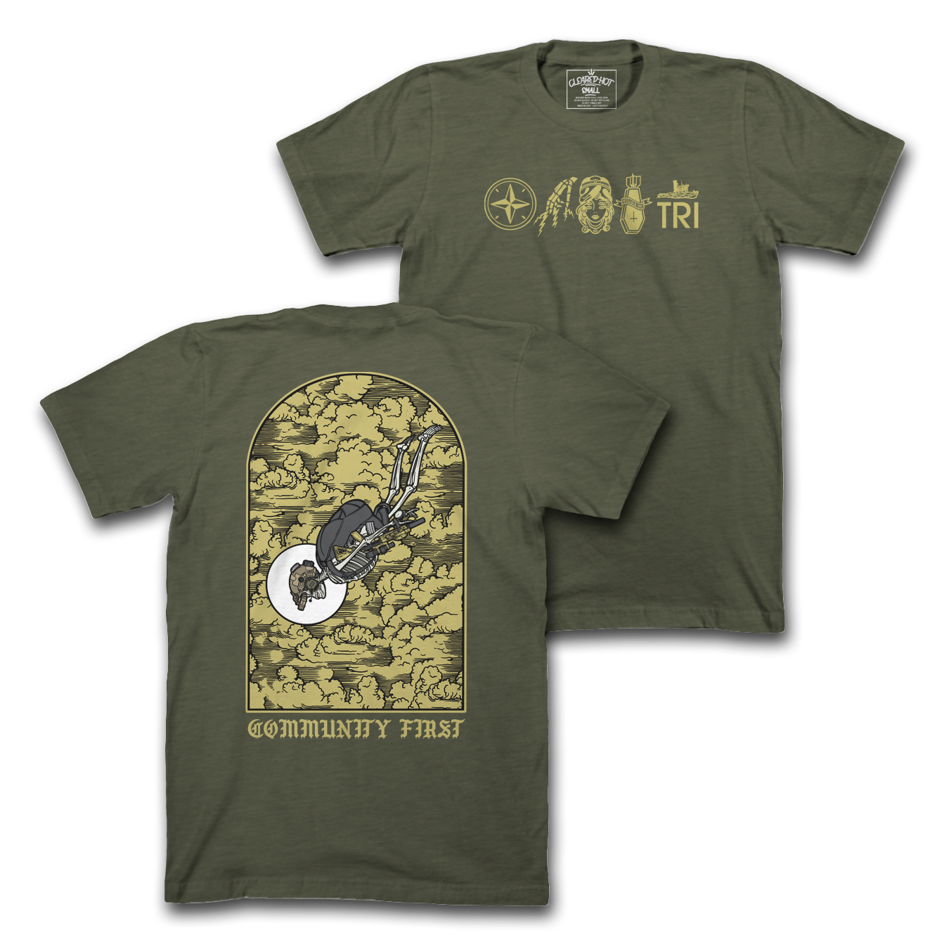HIGH ANGLE SKELLY - MIL GREEN TEE