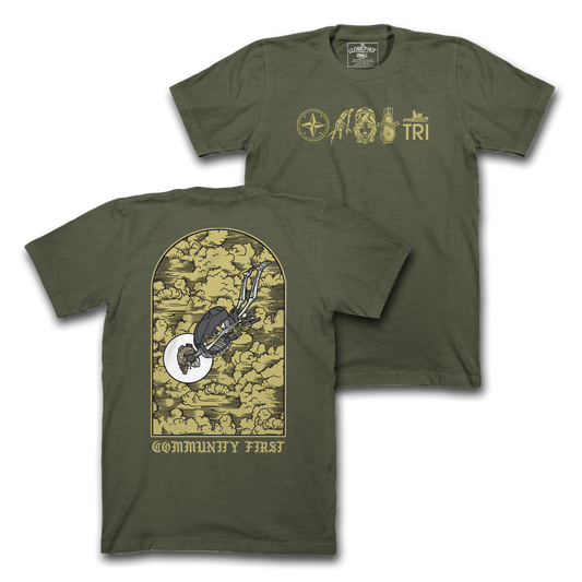 HIGH ANGLE SKELLY - MIL GREEN TEE
