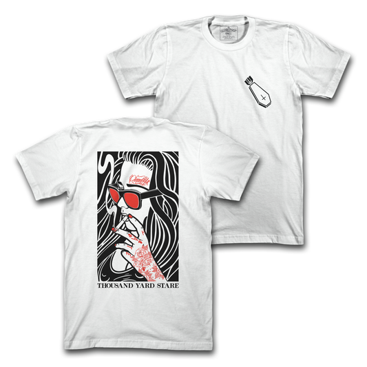 THOUSAND YARD STARE  - WHITE/RED TEE