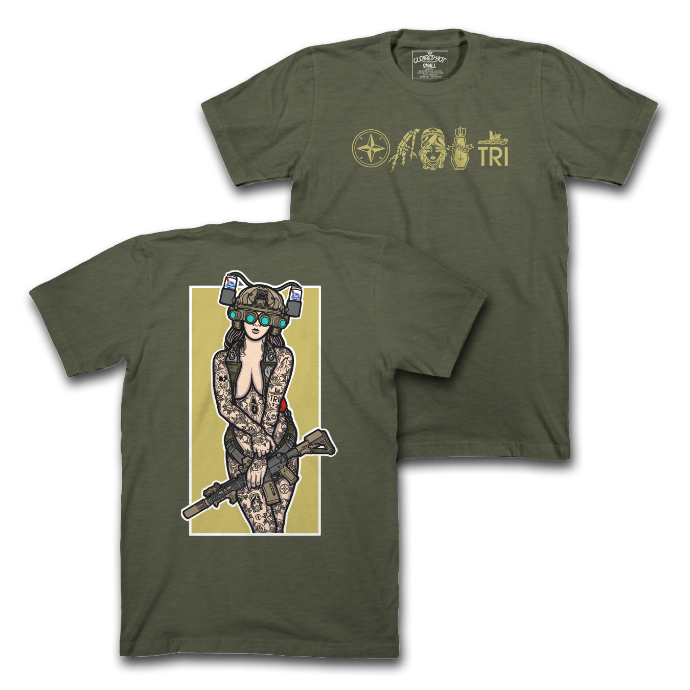 PBR HELMET PINUP - MIL GREEN TEE