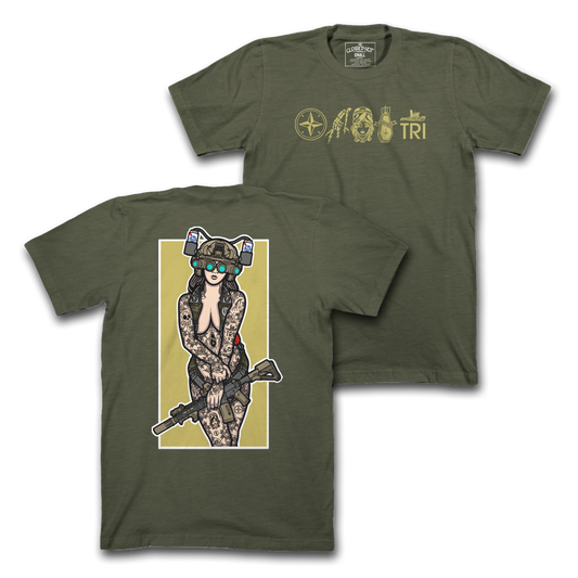 PBR HELMET PINUP - MIL GREEN TEE