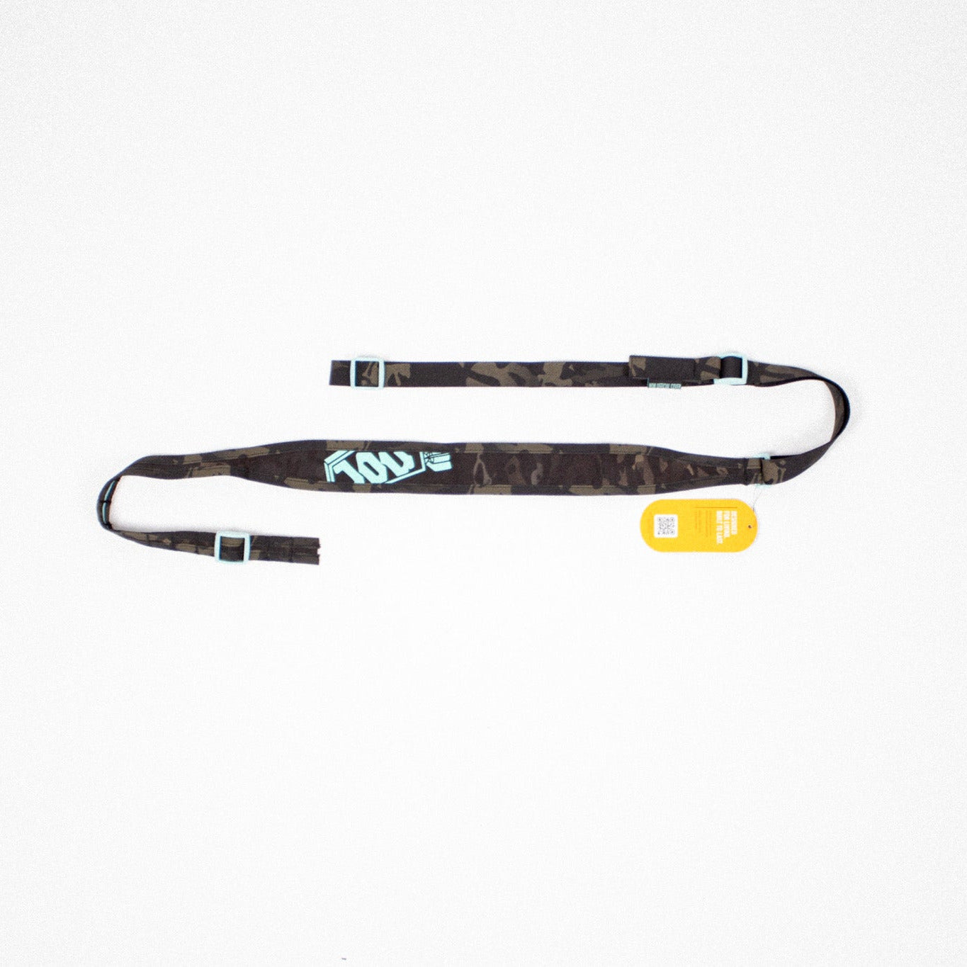 Camouflage camera/WEAPON strap with a brand logo on a white background