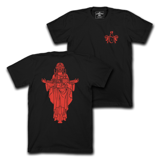 JESUS, TAKE THE SAW  - RED ON BLK TEE
